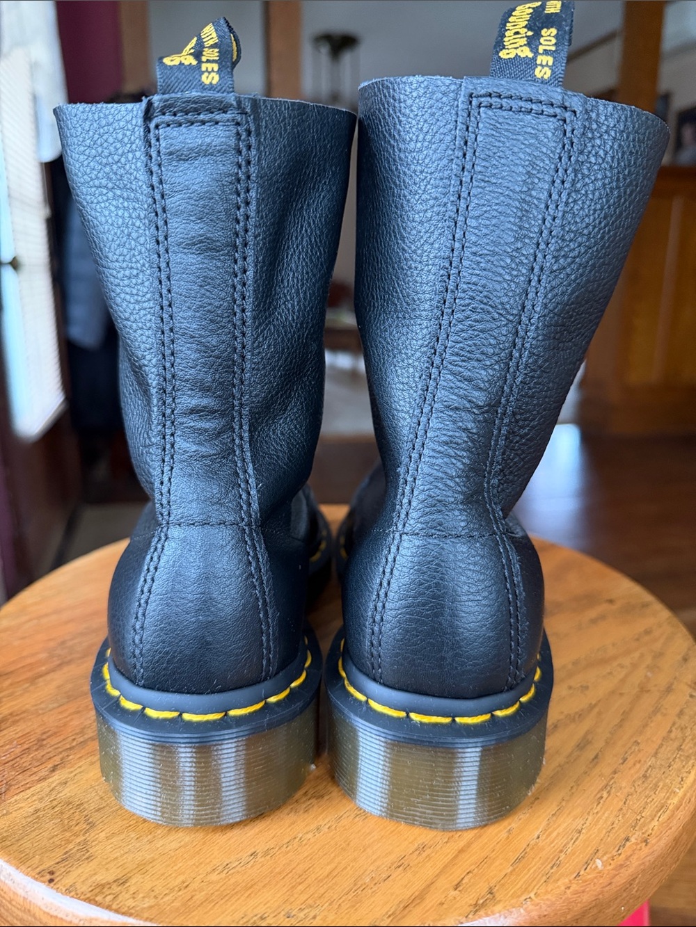 Dr. Martens Black Virginia Leather Lace-Up Boots with Yellow Stitching Accent - Picture 4 of 8
